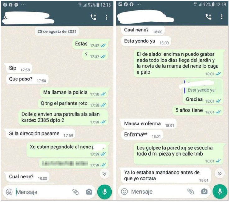 Conversacion de Whats up entre vecinos sobre maltrato a Lucio Dupuy